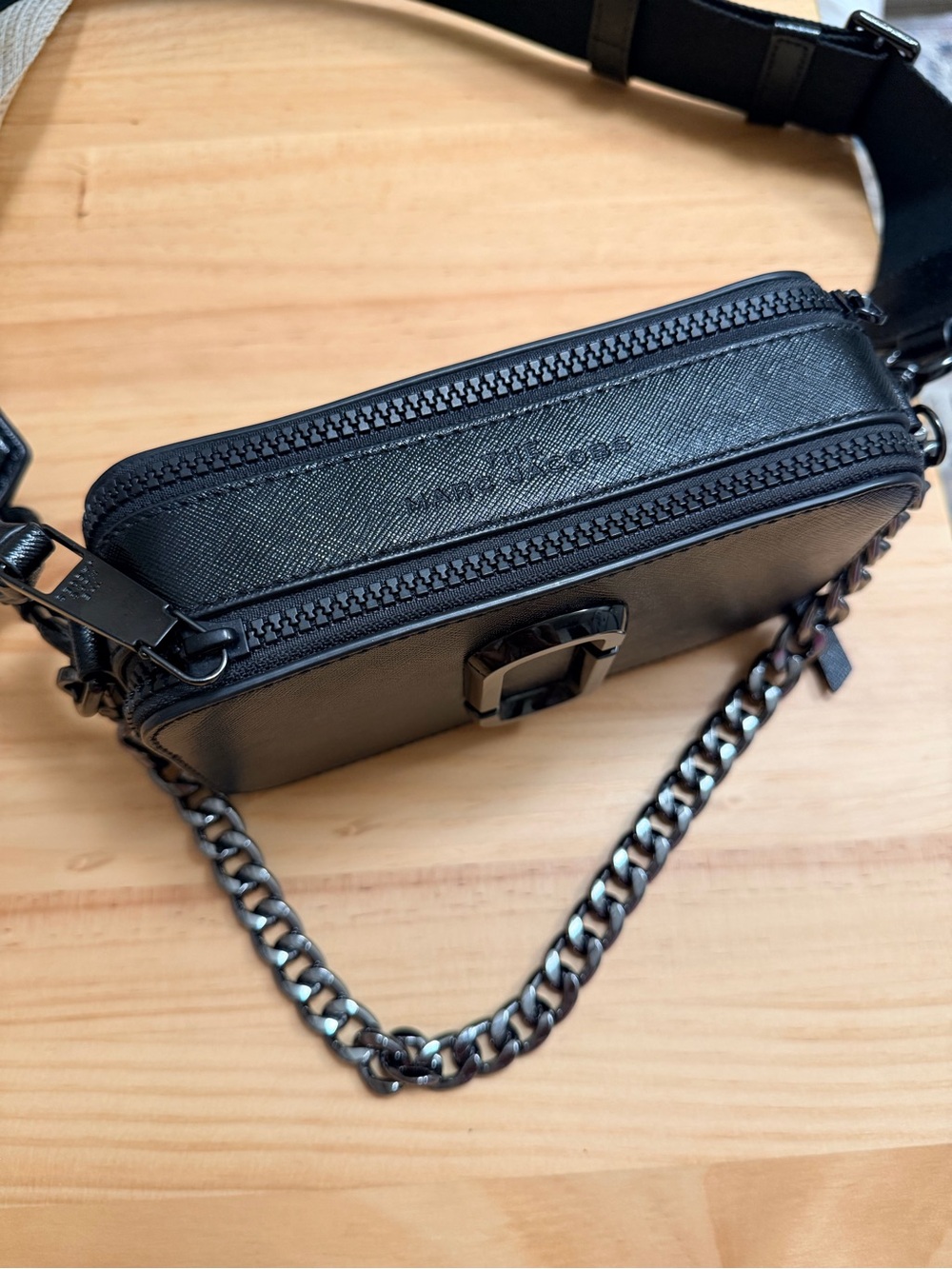 Marc Jacobs Black Leather Chain-Accent Crossbody Camera Bag